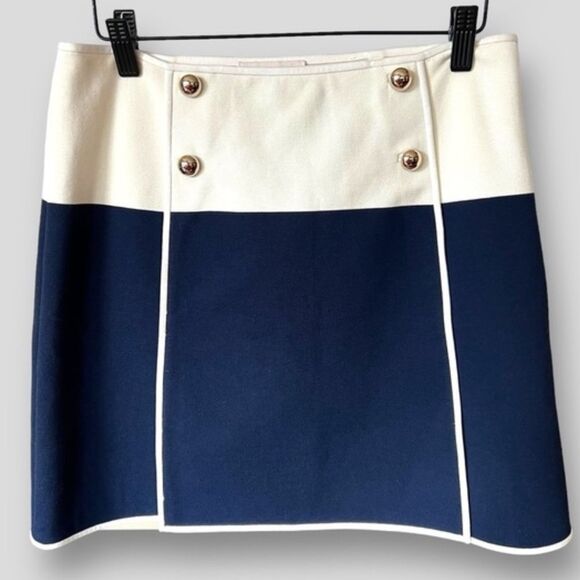 Tory Burch Navy and Ivory Colorblock A-Line Skirt - Picture 1 of 5